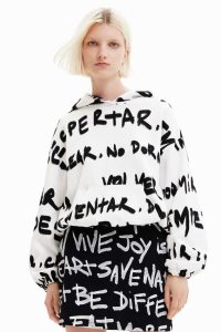 Desigual All-over Manifesto text oversize hoodie Naisten Puserot | LPVDR7821