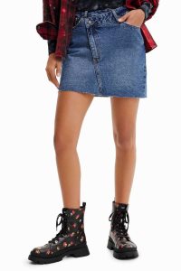 Desigual Criss-cross waist denim mini Naisten Hameet | SPDEY6832