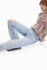 Desigual Distressed wide leg Naisten Farkut | LPOHZ4215