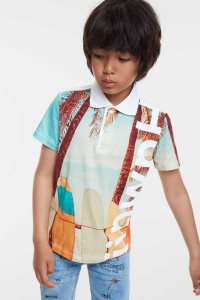 Desigual Hawaii polo shirt with post cards Poikien T Paidat | KLBVF1056