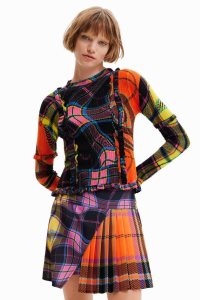 Desigual Maria Escote plaid ribbed pullover Naisten Neulepuserot | HDMJK6150