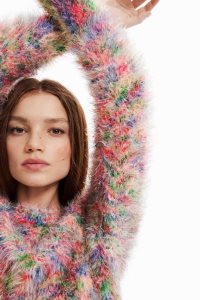 Desigual Multicoloured fur-effect jumper Naisten Neulepuserot | QMRVX4259