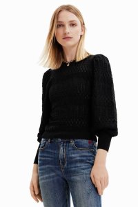 Desigual Openwork jumper with balloon sleeves Naisten Neulepuserot | QPILW2308