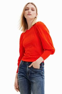 Desigual Openwork pullover with balloon sleeves Naisten Neulepuserot | REZFH4968