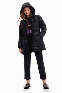 Desigual Pehmustettu long coat with text Naisten Puffer Takki | HGERU5849
