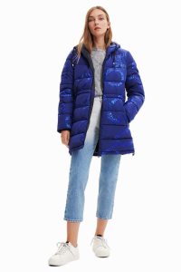 Desigual Pehmustettu long coat with text Naisten Puffer Takki | OZPSU4635