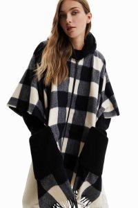Desigual Plaid and fur poncho Naisten Takki | OSRFB6485