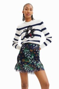 Desigual Raidallinen flower pullover Naisten Neulepuserot | TLPJX1450