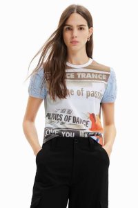 Desigual Textured newspaper Naisten T Paidat | FNSOR9587